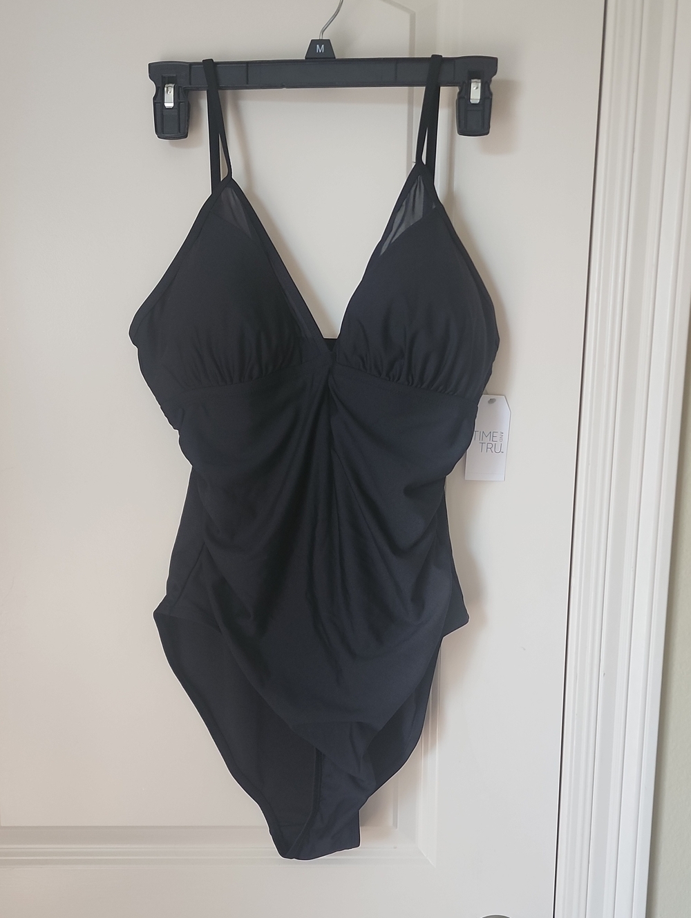 Black One-Piece Swimsuit with V-Neck